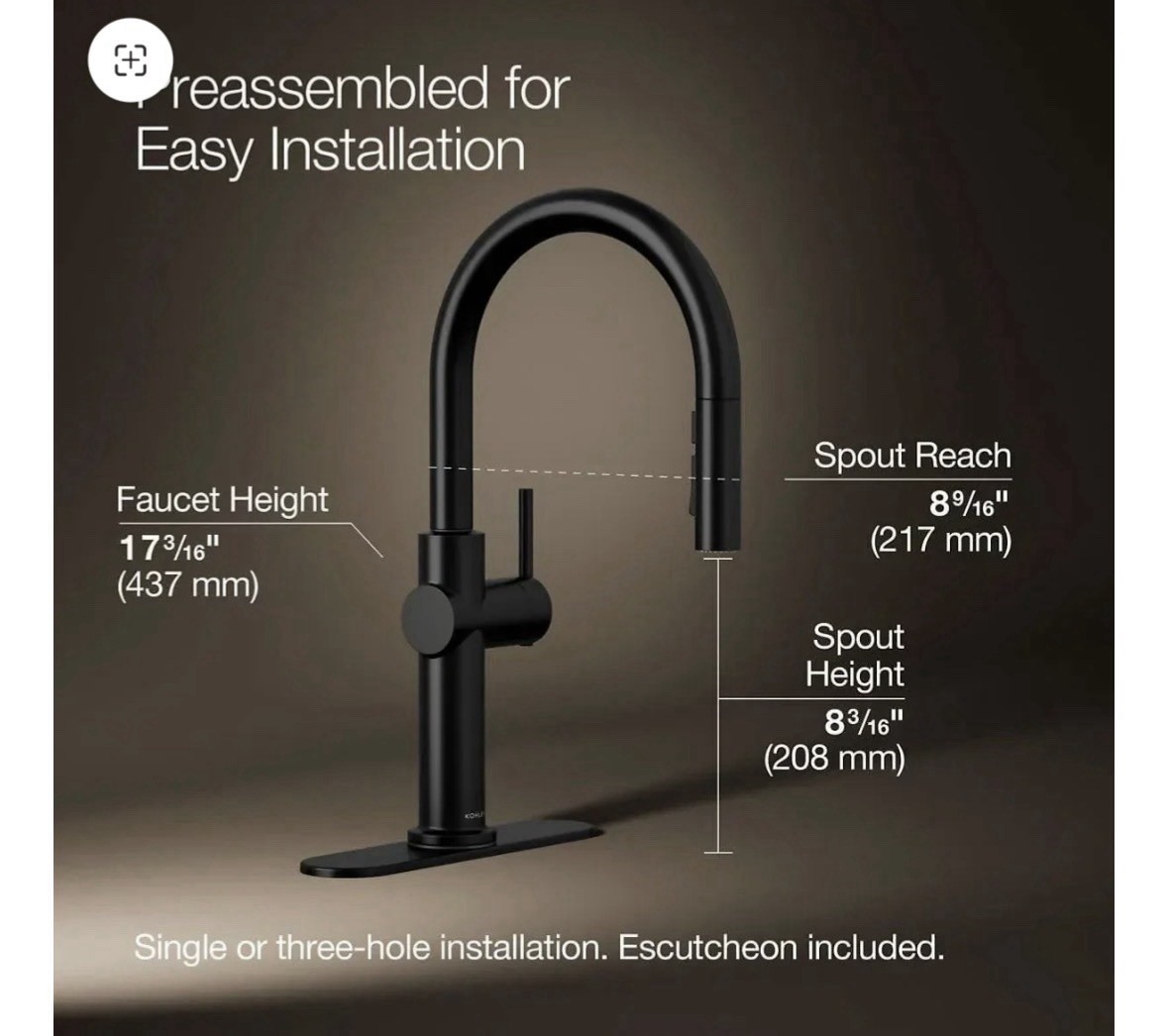 Kohler K-22972-BL Kitchen Faucet - Black