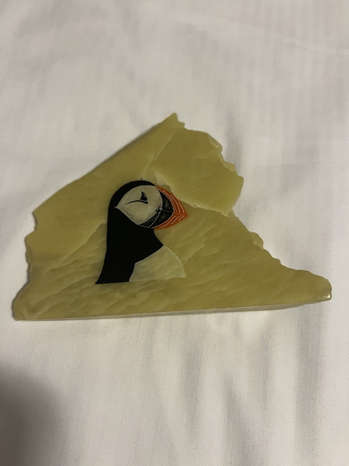 Vintage Newfoundland 1992 Natural Rock Puffin Image Paperweight Display