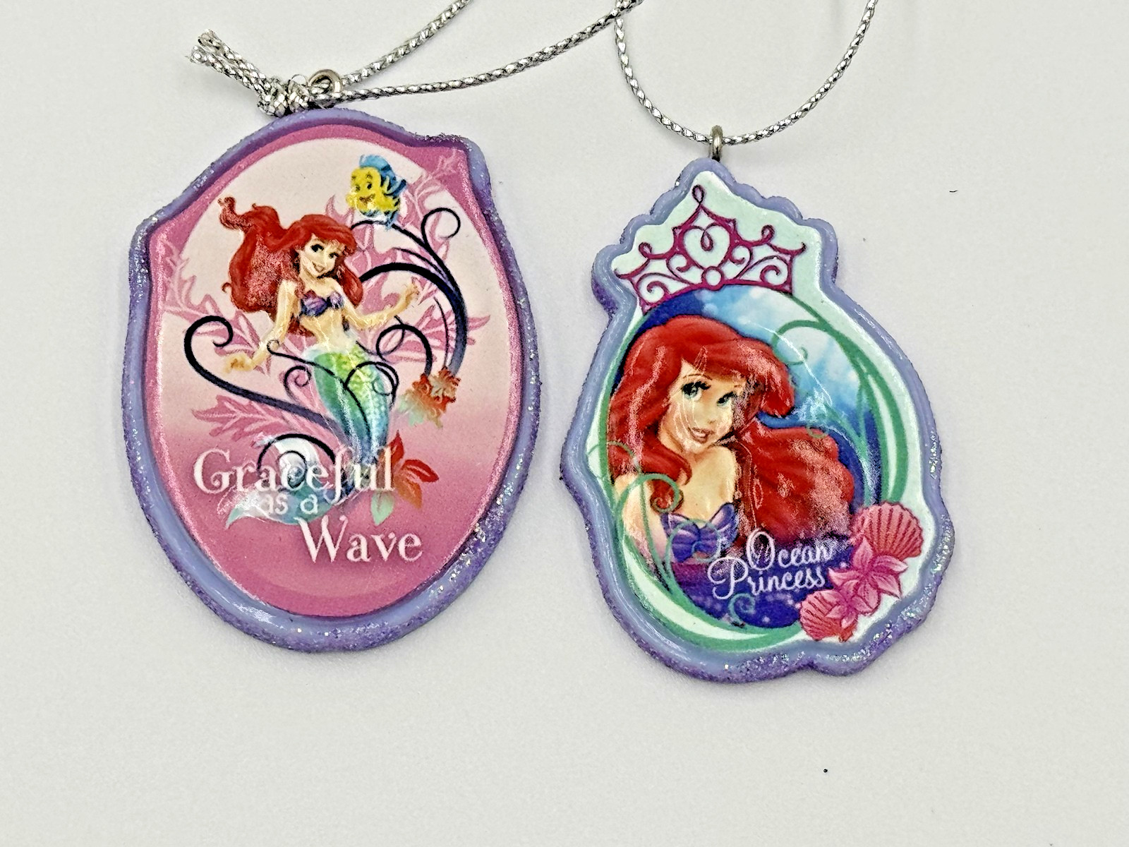 DISNEY PRINCESS ARIEL LITTLE MERMAID NECKLACES LOT OF 2 GIRLS OCEAN PRINCESS