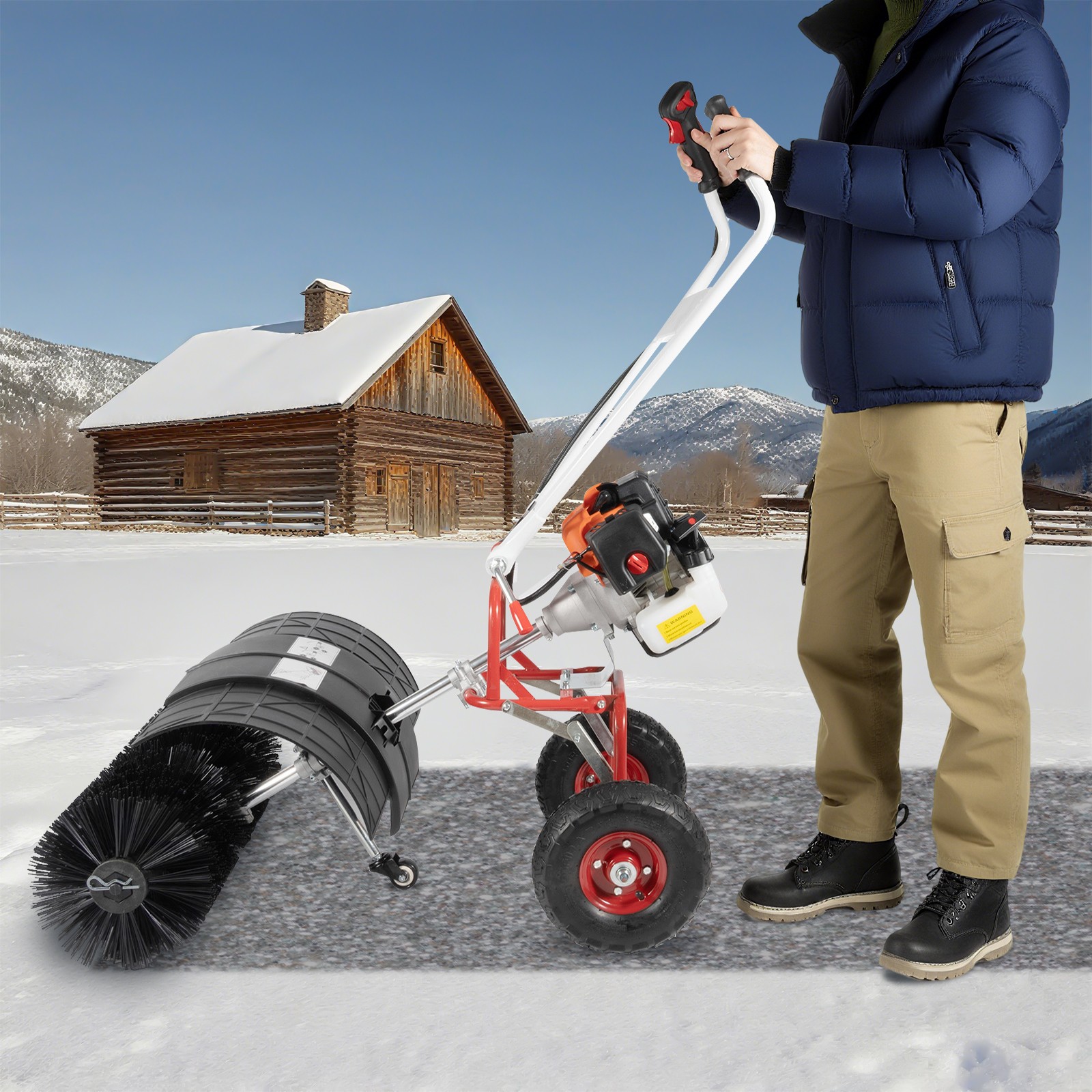 52cc 2 Stroke Gas Power Sweeper Broom Driveway Grass Turf Snow Cleaning Machine