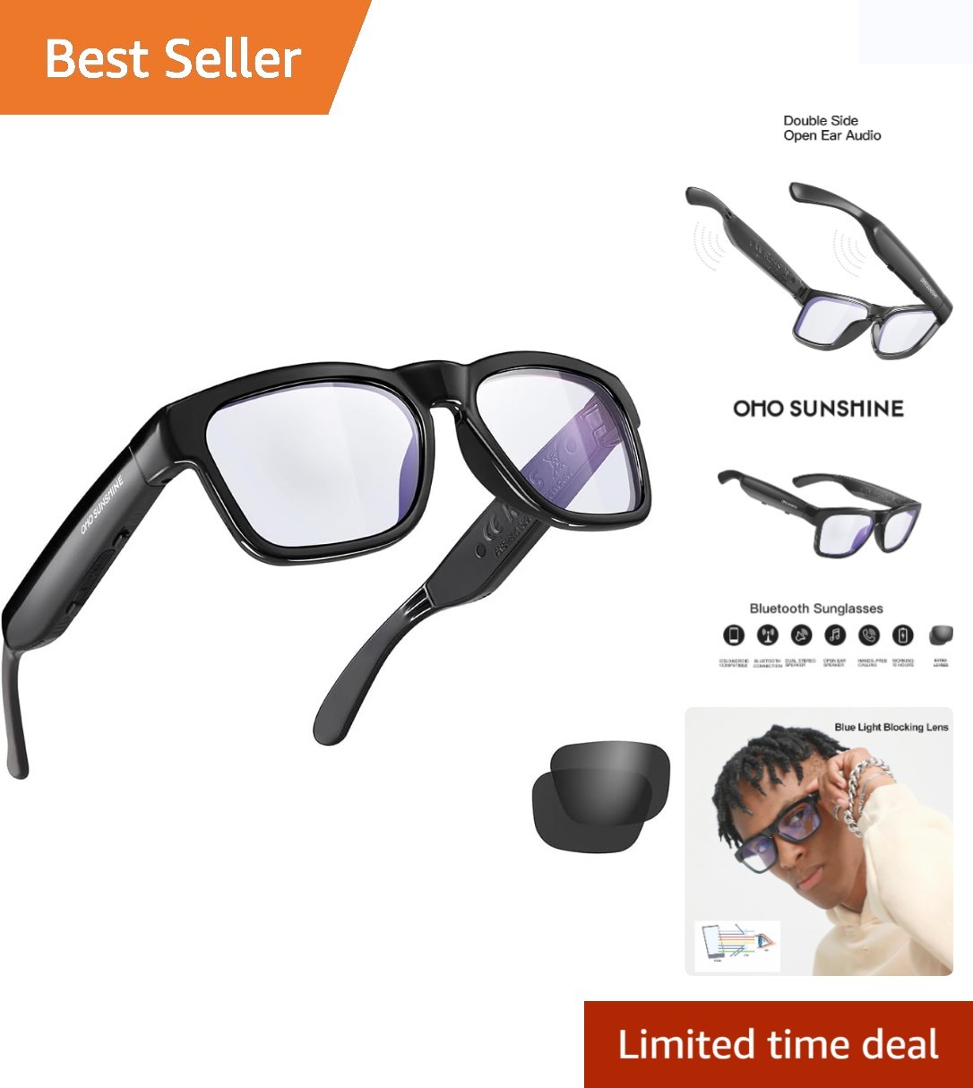 Elegant Smart Glasses: UV Protection & Voice-Controlled Audio for Active Living