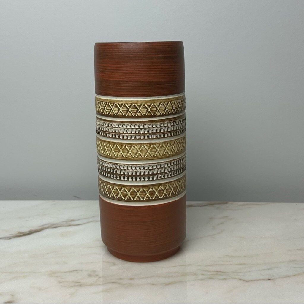 MID CENTURY UNMARKED GERMAN SGRAFFITO TERRA COTTA VASE 164/21