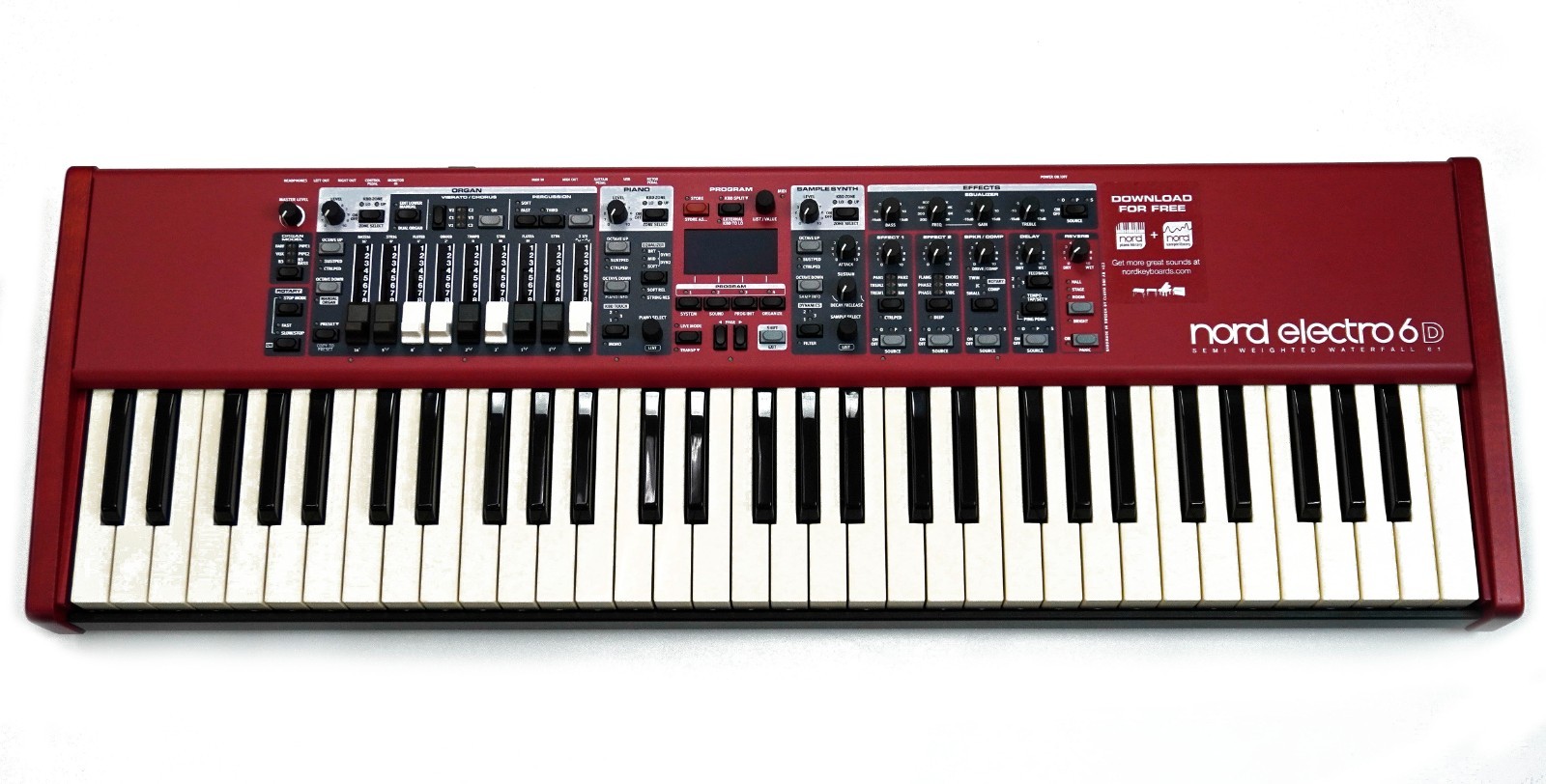 Nord Electro 6D Semi Weighted Waterfall 61 Red Electronic Keyboard w/ Case -A