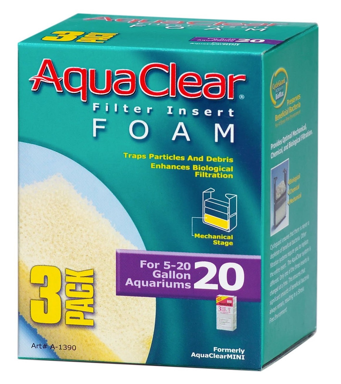 AquaClear 20-Gallon Foam Inserts,White, 3-Pack, A1390 3 Pack White
