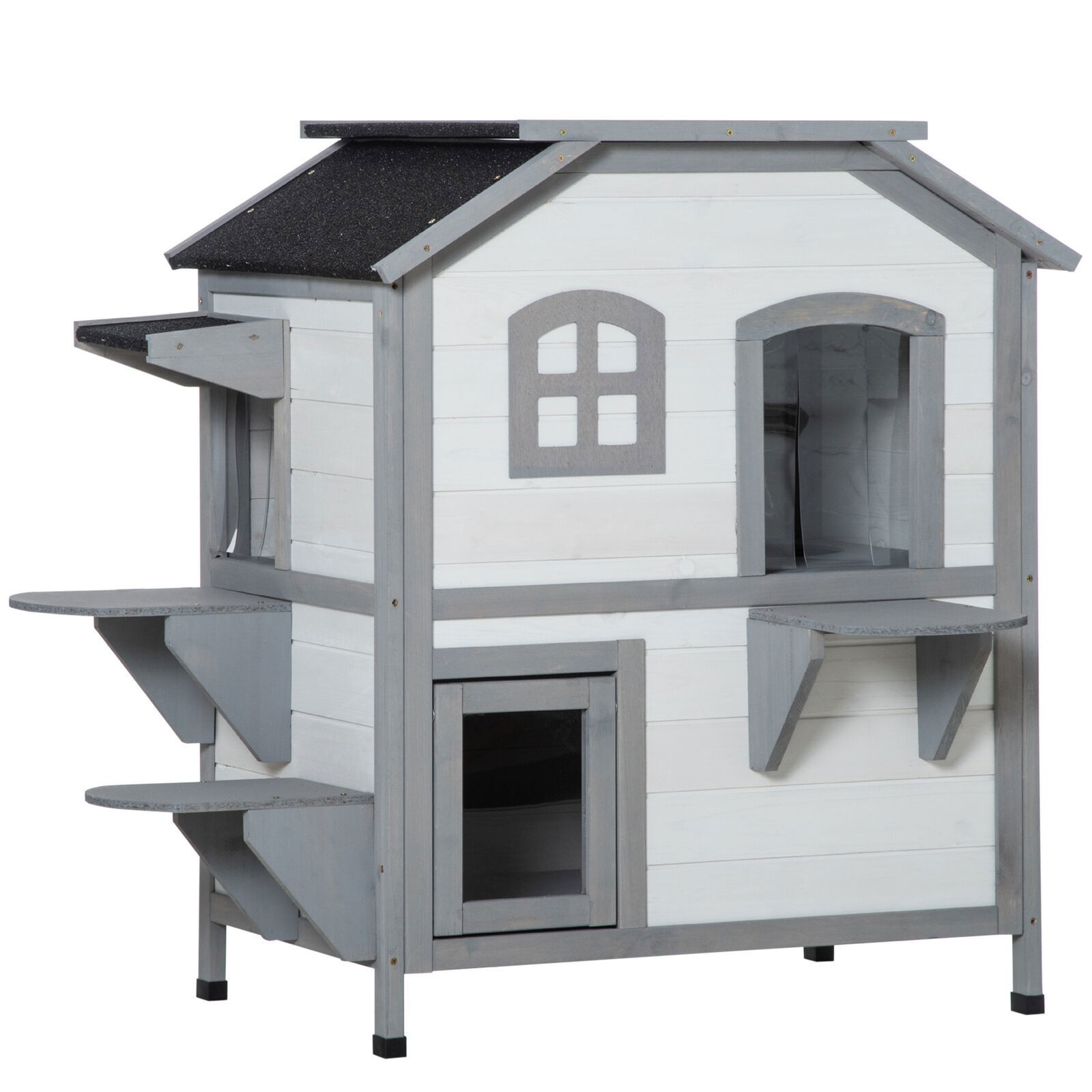 Wood Feral Cat House Outdoor Indoor Enclosure Condo with Escape Doors Open Roof