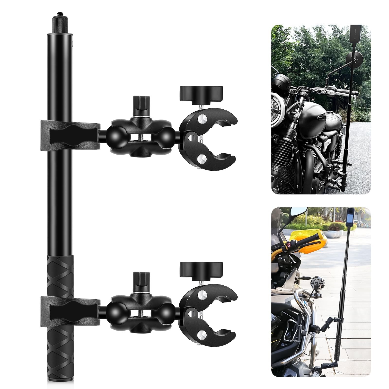 PULUZ Motorcycle Bike Handlebar Double clamp Mount with 59" Invisible Selfie ...