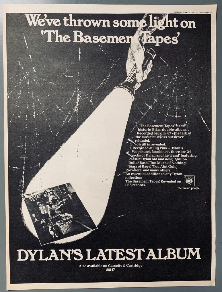 BOB DYLAN 1975 original POSTER ADVERT THE BASEMENT TAPES Big Pink