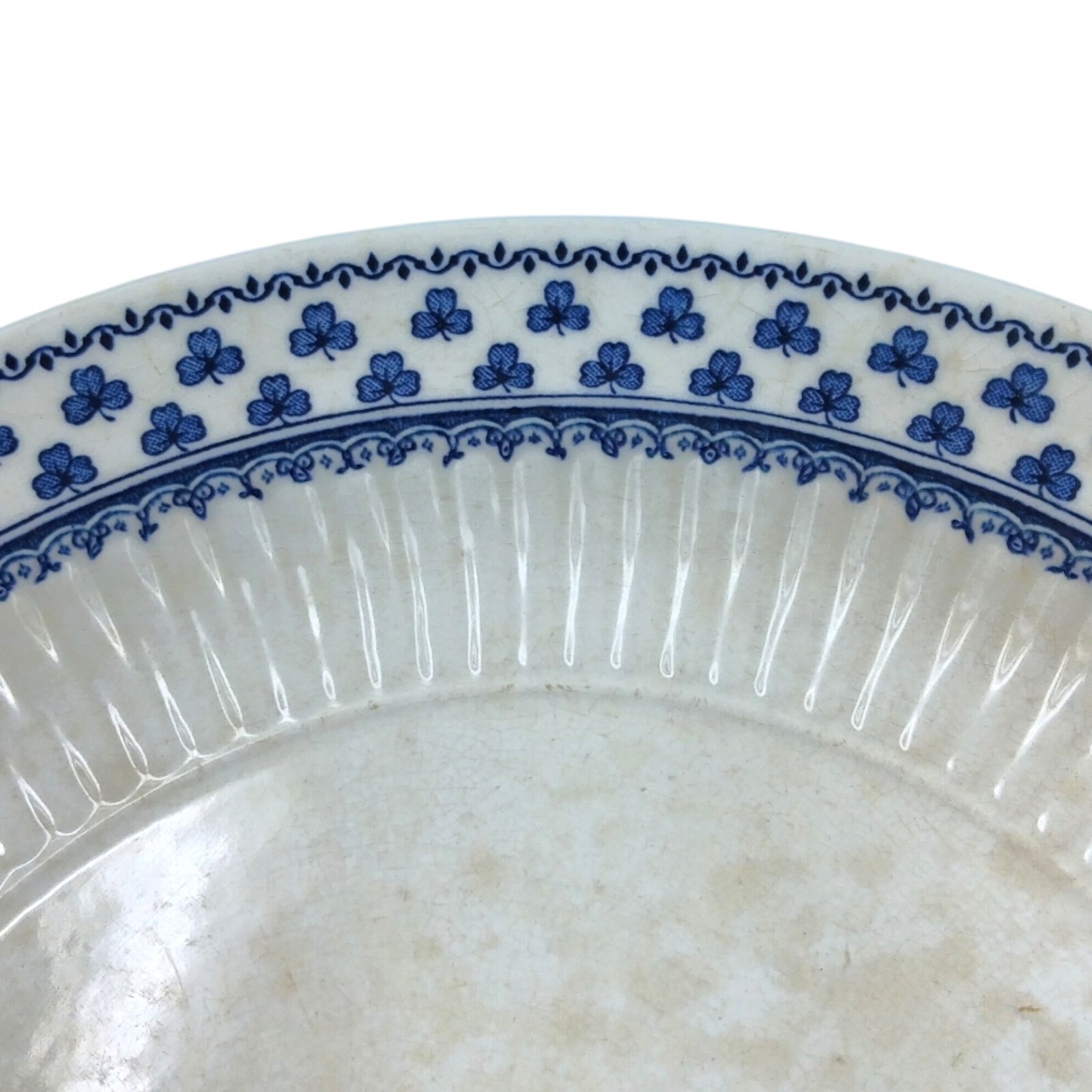 China Pottery Plate 8" English Blue White Clovers Shamrocks Border Irish Mosaic