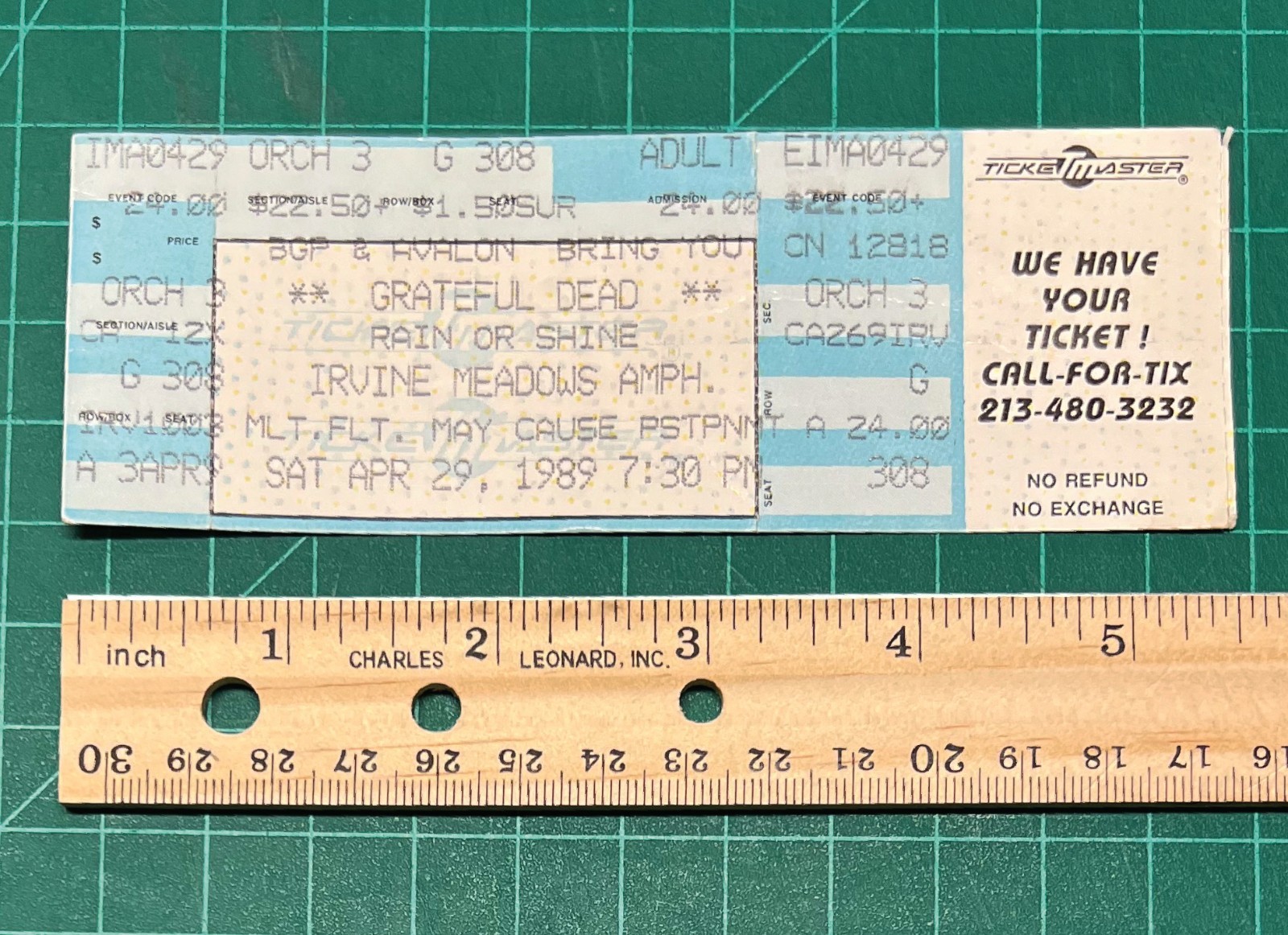Unused Grateful Dead Concert Ticket Irvine Meadows Amph. CA Apr 29, 1989 Avalon 