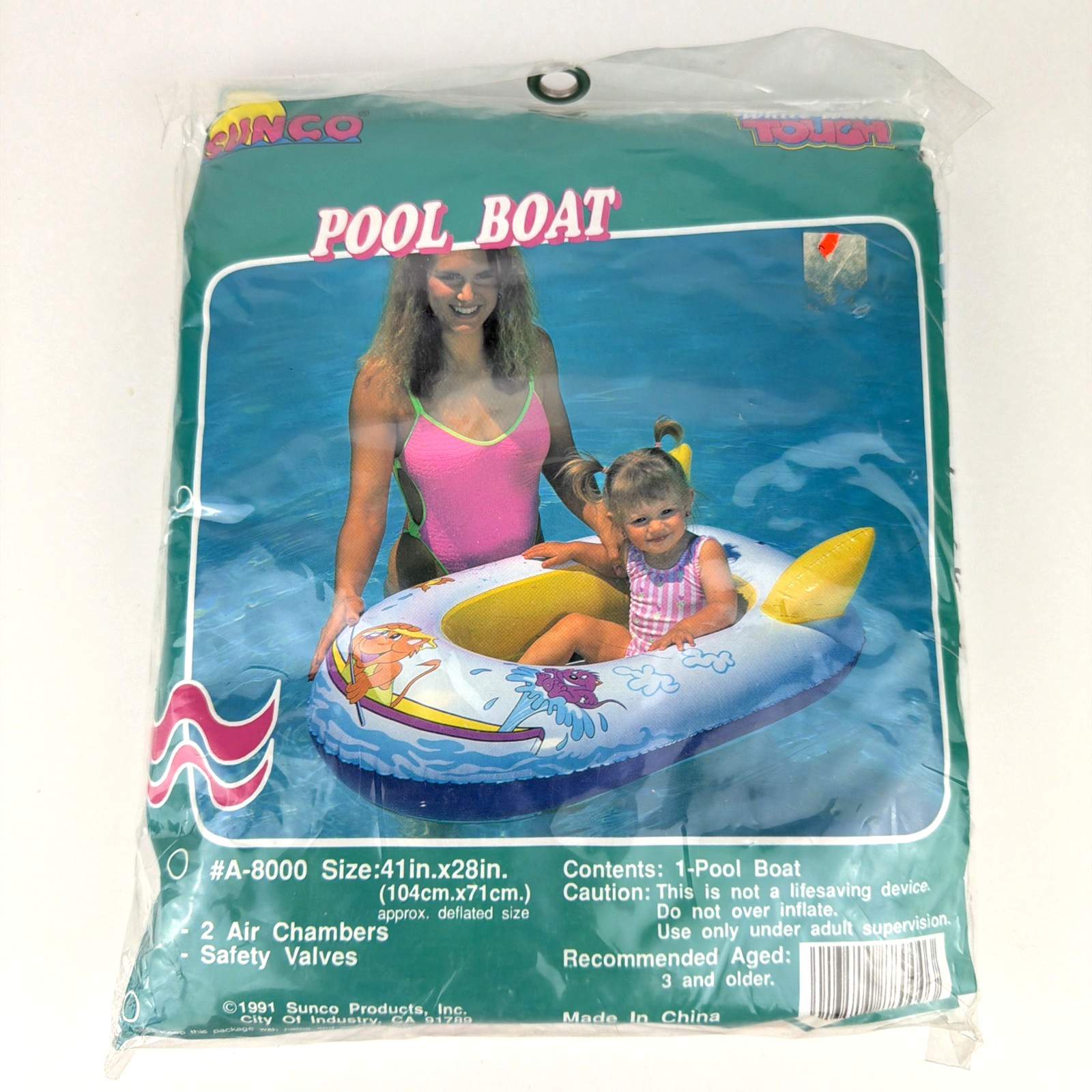 Vintage 1991 Sunco Inflatable Pool Boat Kids Swim Raft White Water Tough NIP