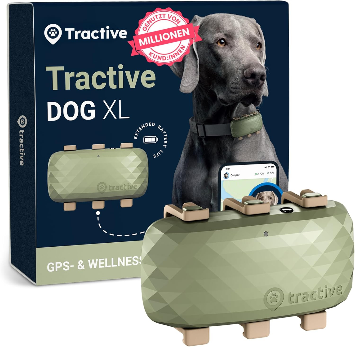 Tractive XL Smart Dog GPS Tracker | Live Pet Tracker with Virtual Fence | Vital