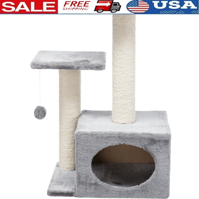 Cat Tree Tower Multi-Level Plush Condo W/ Scratching Posts & Pom-Pom Toy New
