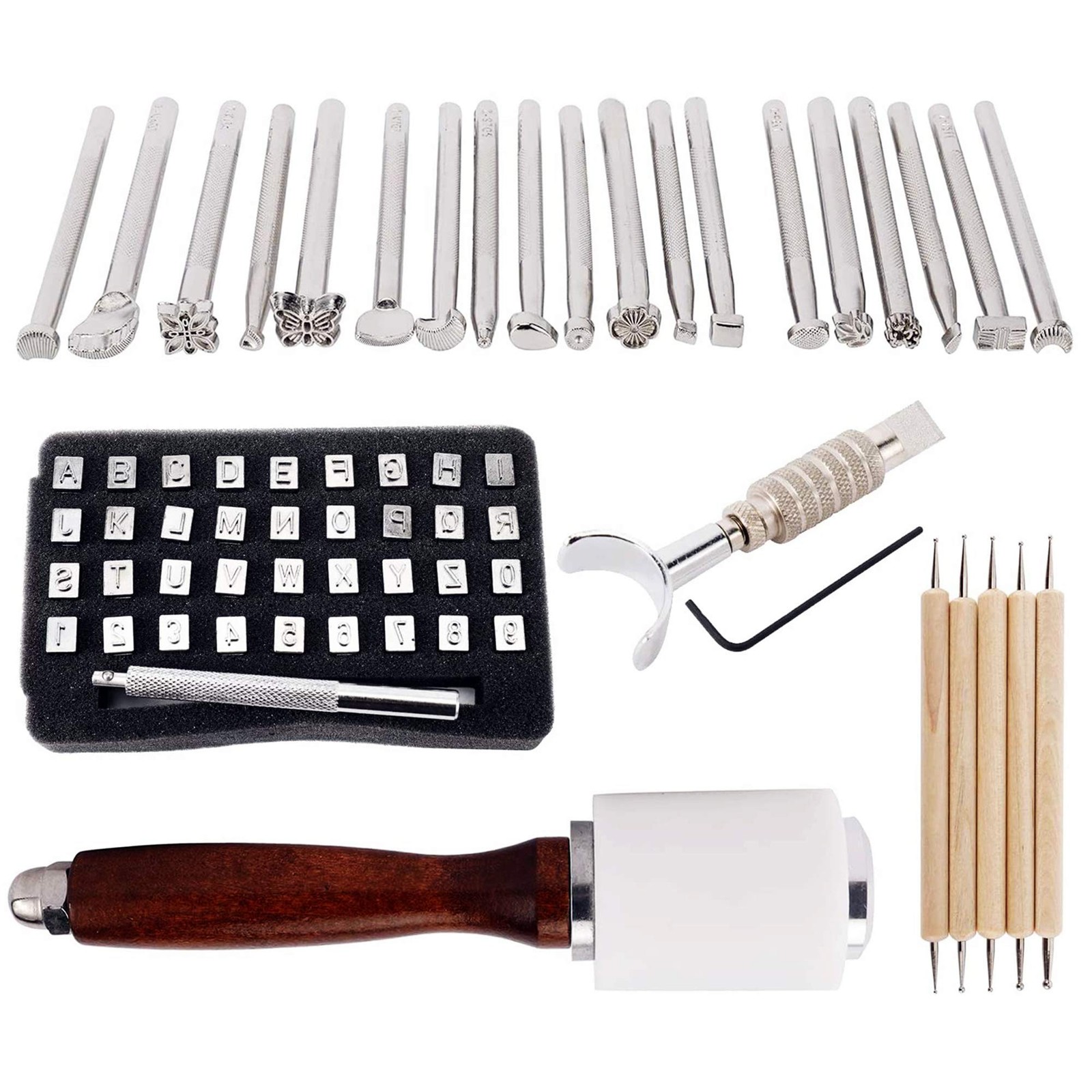 65 Pcs Leather Sculpture Stamping Tools Kit Included Pattern Alphabet Digital...