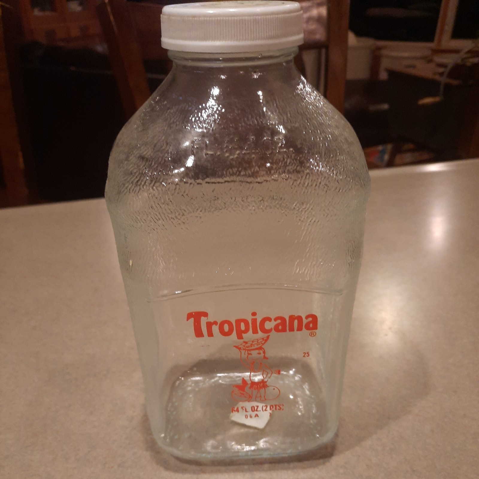Vintage Tropicana Glass Bottle Hula Girl With Lid Orange Juice Clear Glass 64oz