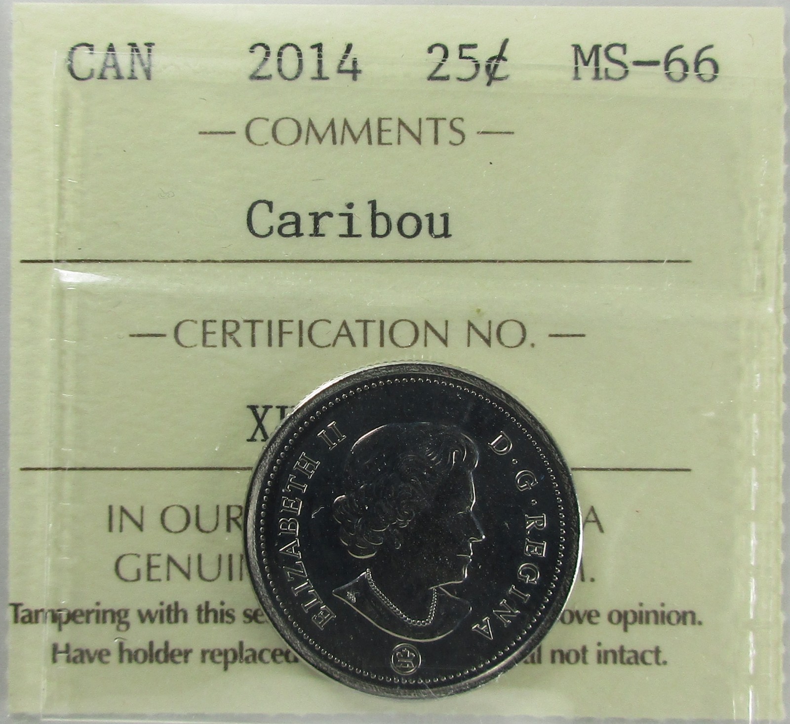 2014 Canada Twenty-Five Cent - Caribou - ICCS, MS-66