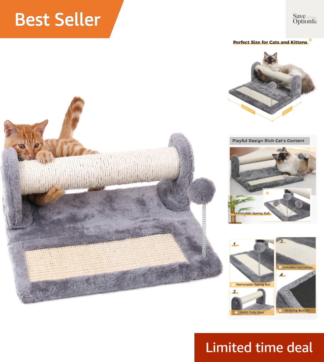 Cat Scratching Post and Pad, Sisal-Covered Scratch Posts and Pads with Play B...