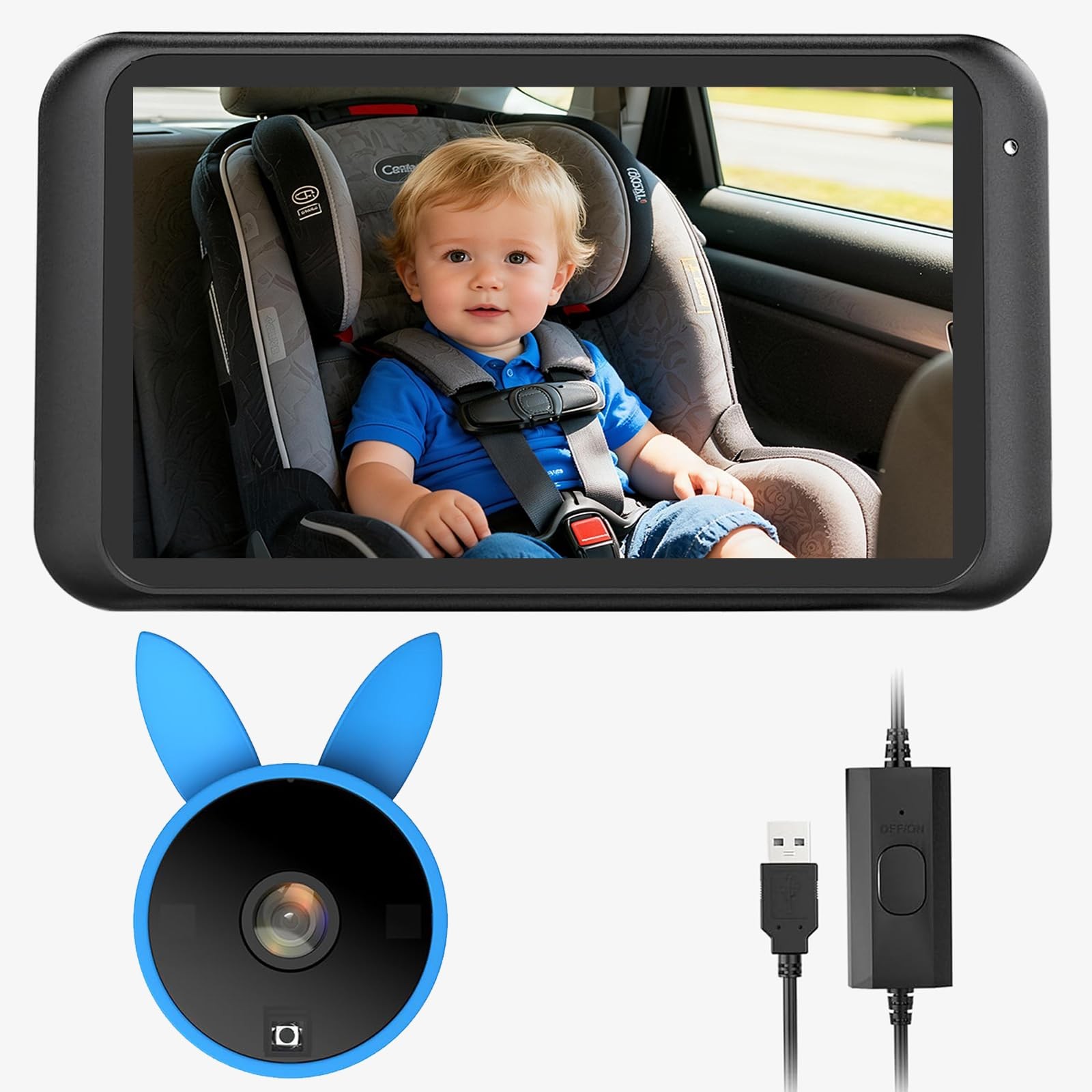 USB Car Camera for Baby 4,5 inch 1080P Mirror View Night Vision Backseat