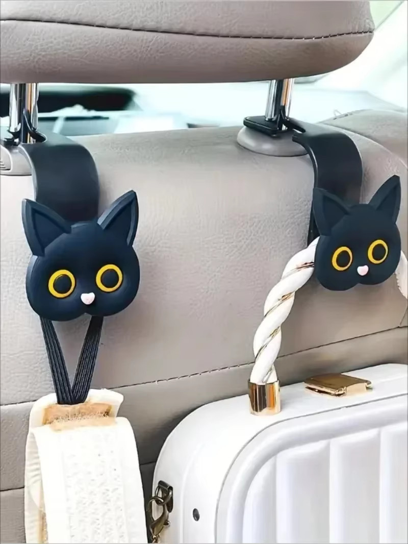 Cute Cartoon Cat Car Seat Headrest Hook - Universal Vehicle Storage Organizer fo