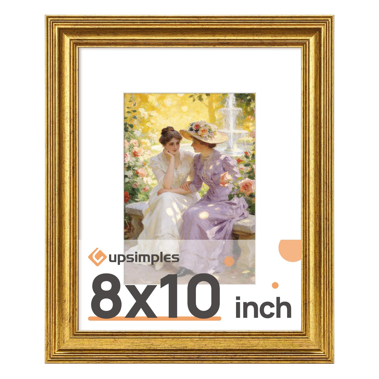 upsimples Vintage 8x10 Picture Frame, Antique Gold Frames Display 8x10, 