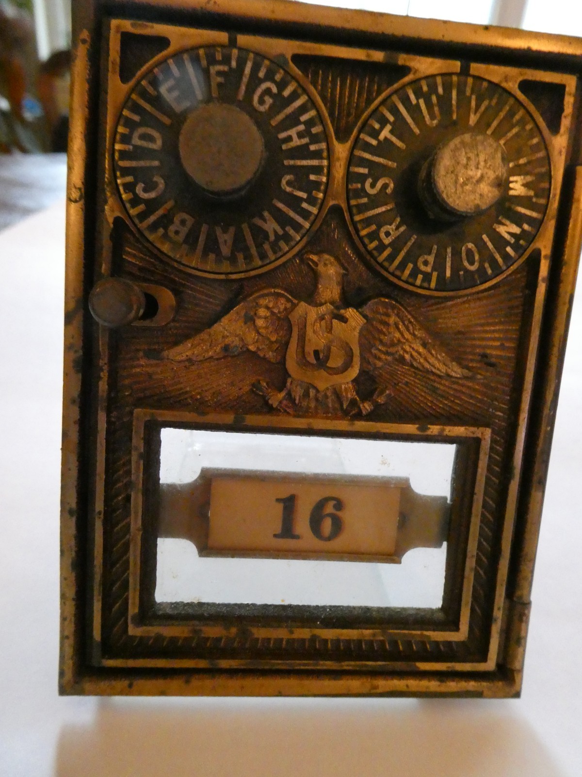 Antique US Post Office Box Brass Door Dual Alphabet Dial Eagle Box 16-preowned