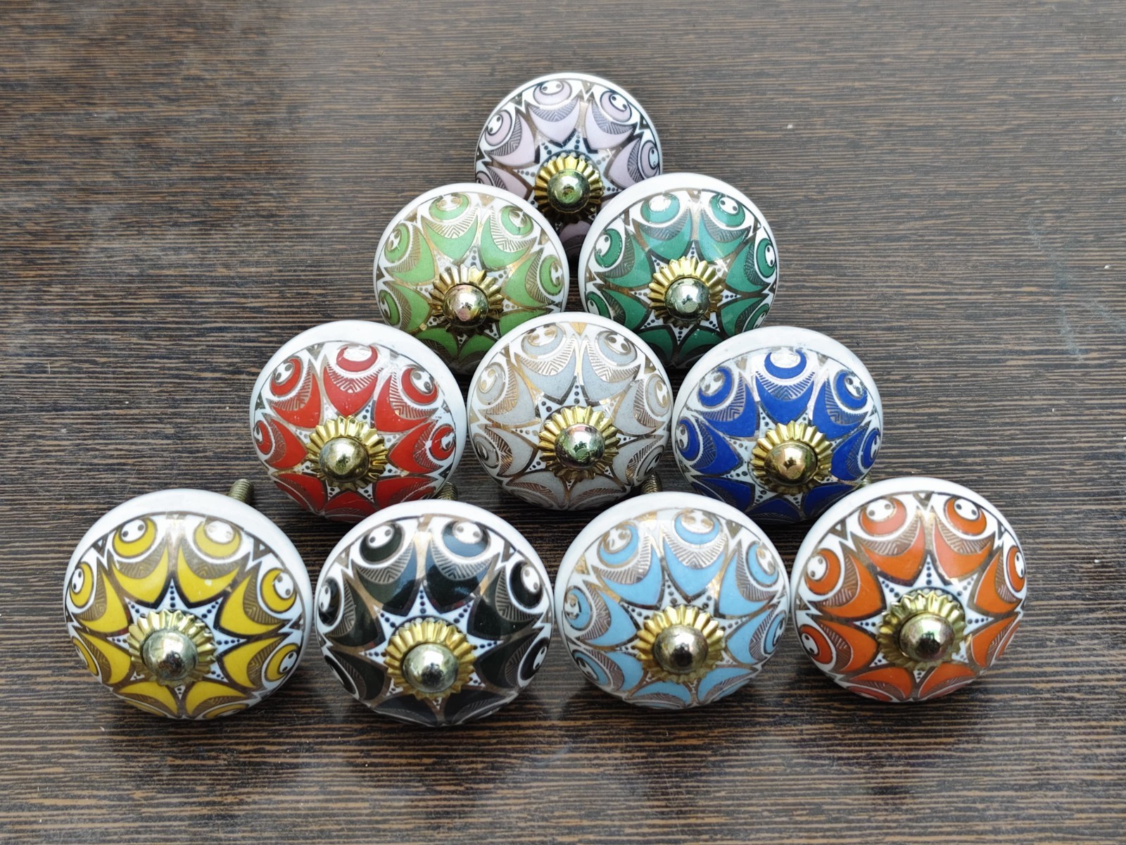 Set of 10 Artistic Handpainted Multicolor Ceramic Knobs Decorative Drawer Pulls