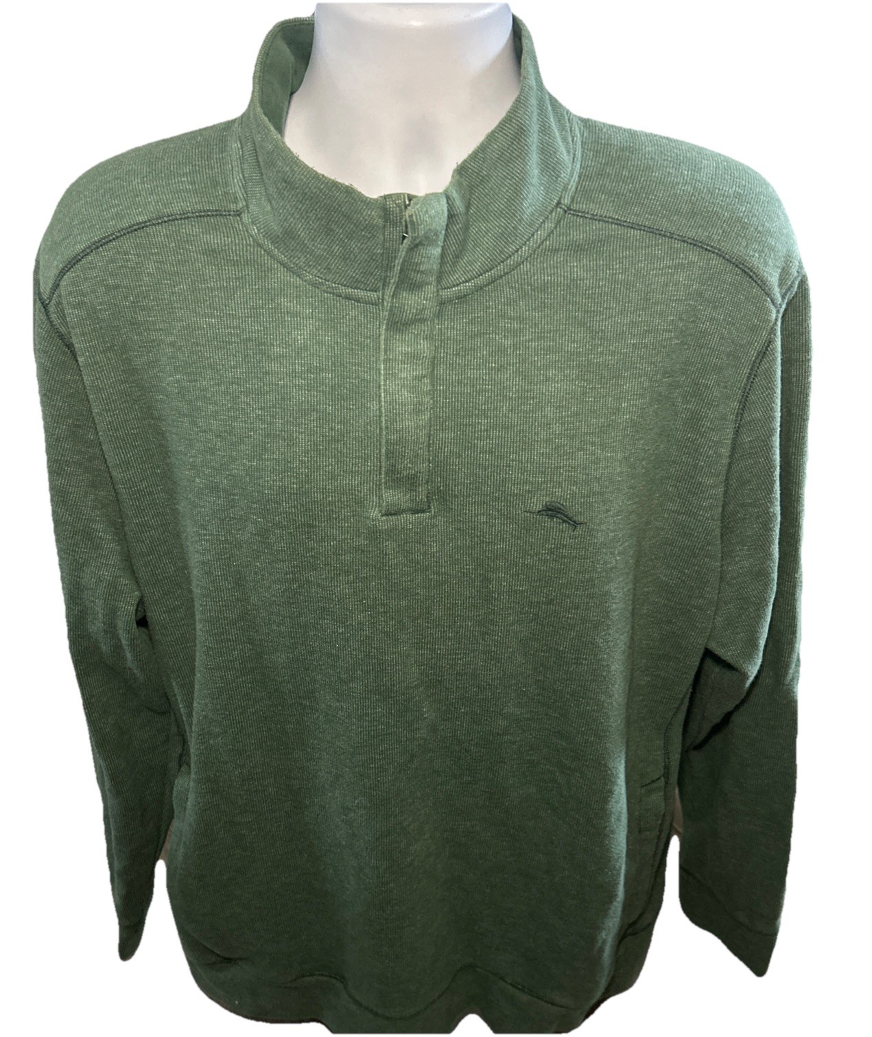 Tommy Bahama Sweater Men’s X-Large Green Terry Knit Pullover 1/4  Zip Sweatshirt