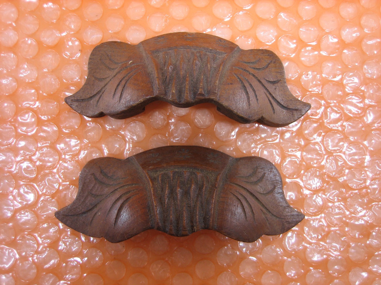 Vintage Wood Leaves Drawer Pulls Pair of 2