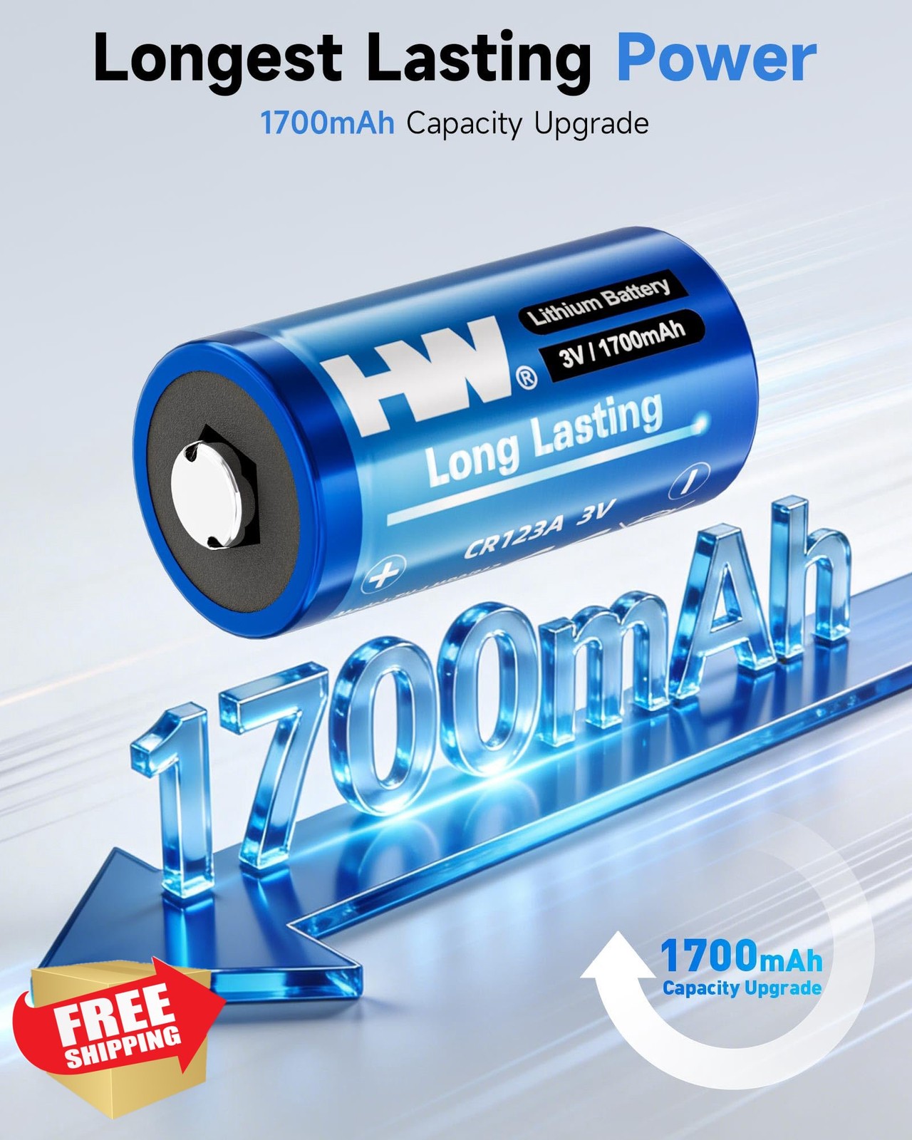 HW CR123A 3V Lithium Batteries 6-Pack, 1700mAh, CR17345 for Alarms, Flashlights