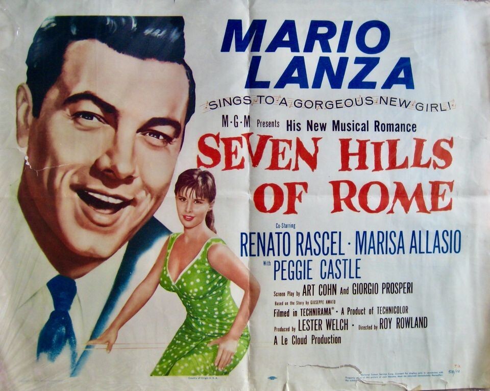 VINTAGE ORIGINAL 1957 "SEVEN HILLS OF ROME" HALF SHEET POSTER