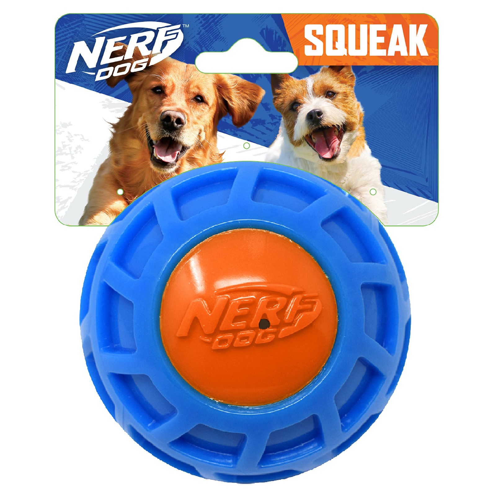 4in TPR EXO Squeak Ball - Blue/Orange, Large Breeds