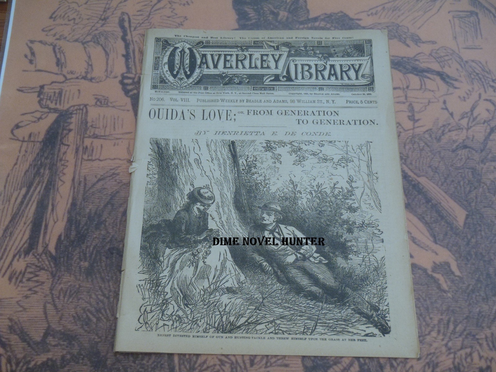 1883 BEADLE & ADAMS WAVERLEY LIBRARY #206 VRY SCARCE FINE DIME NOVEL STORY PAPER