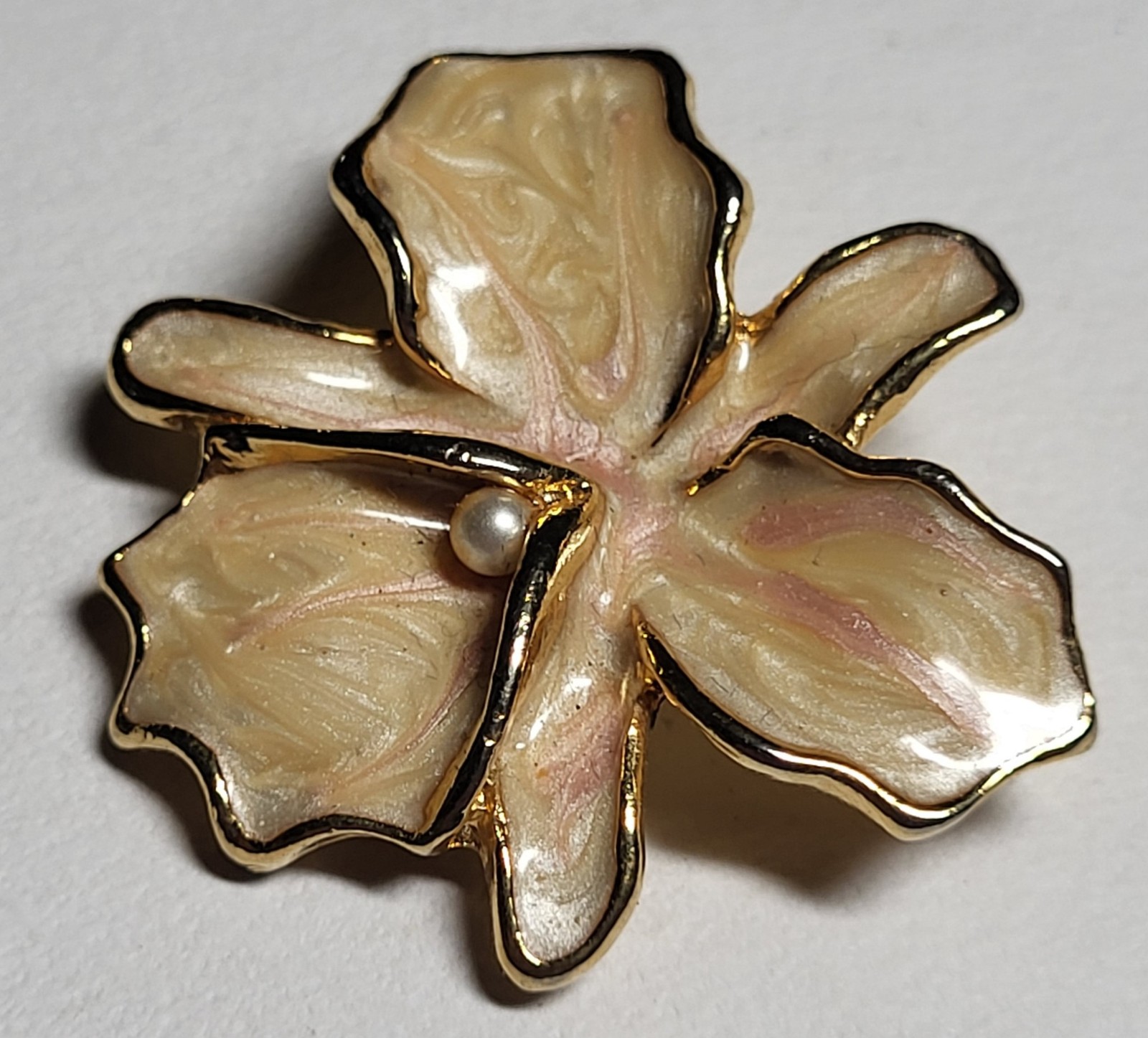 Covann Orchid Enamel & Gold Tone Brooch Pin