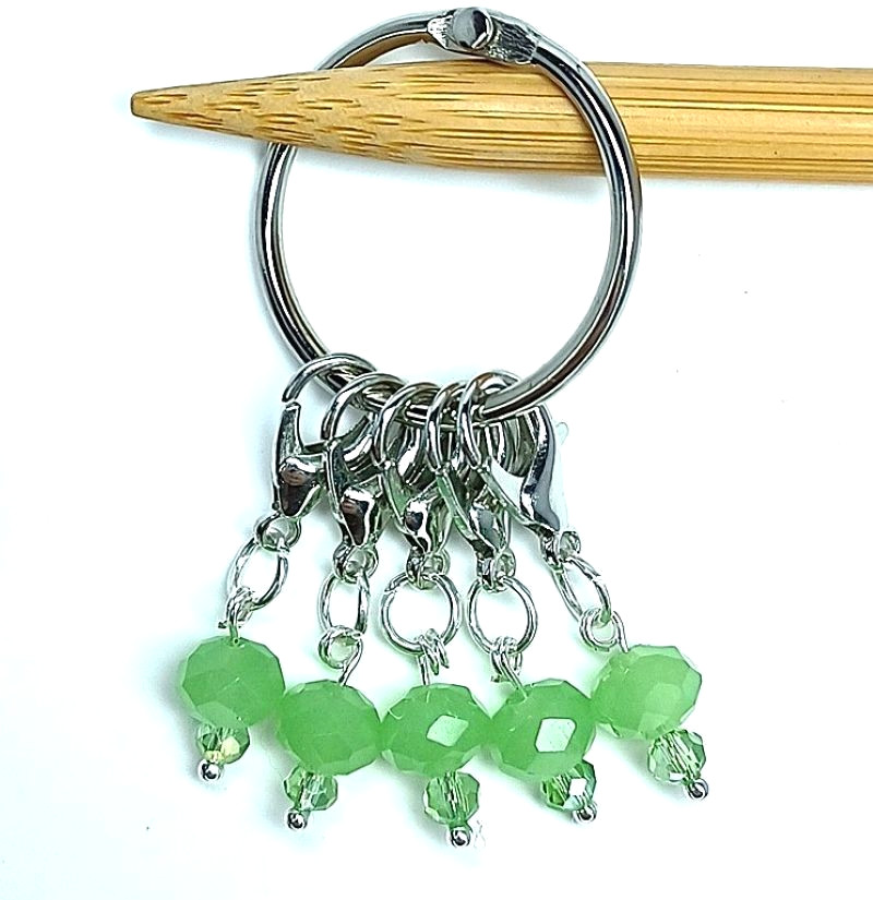 MikieLou Stitch Markers Premium Fire Polished Jade CRYSTALS Knitting Crochet