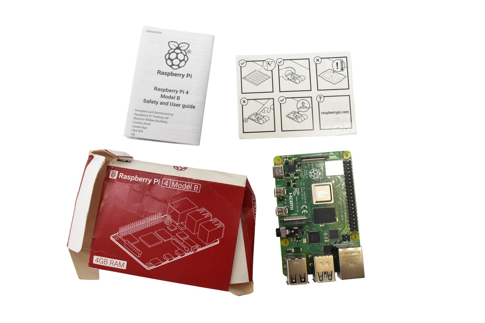 Raspberry Pi 4 Model B 4GB Single Board Computer Green Bare Board With Box