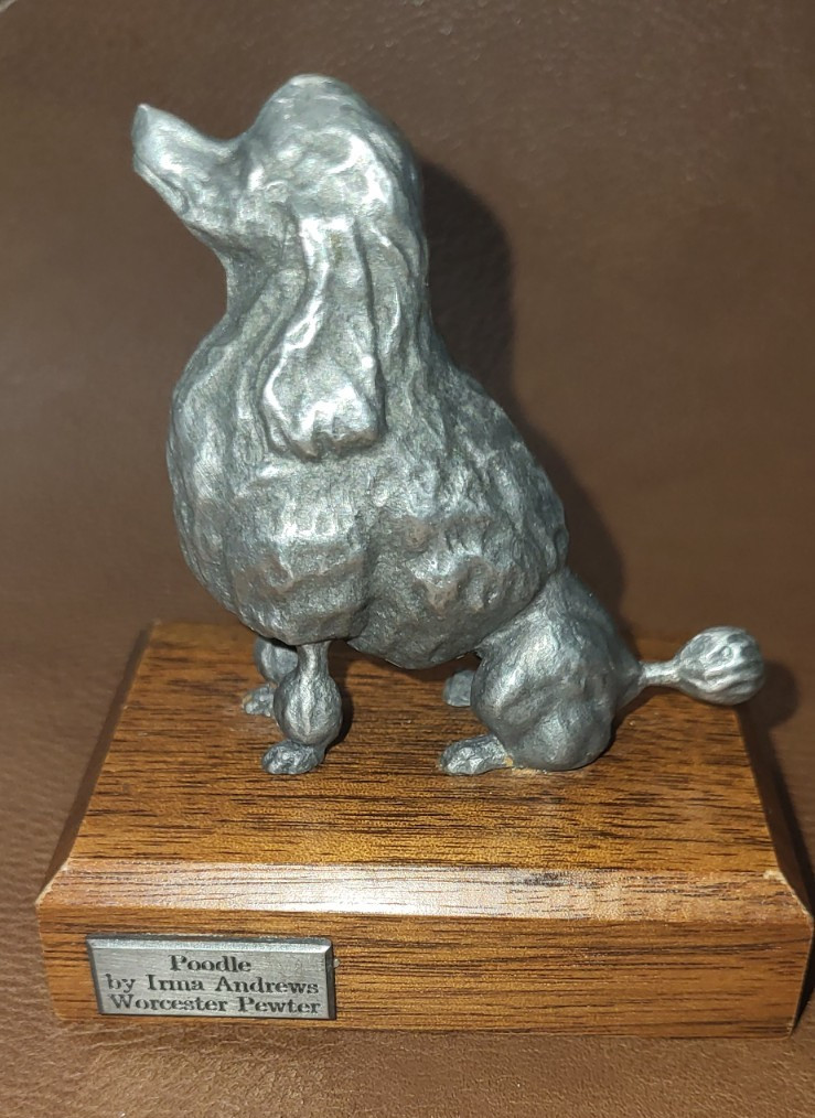Poodle Dog Pewter Sculpture by Irma Andrews Worcester Pewter Figurine