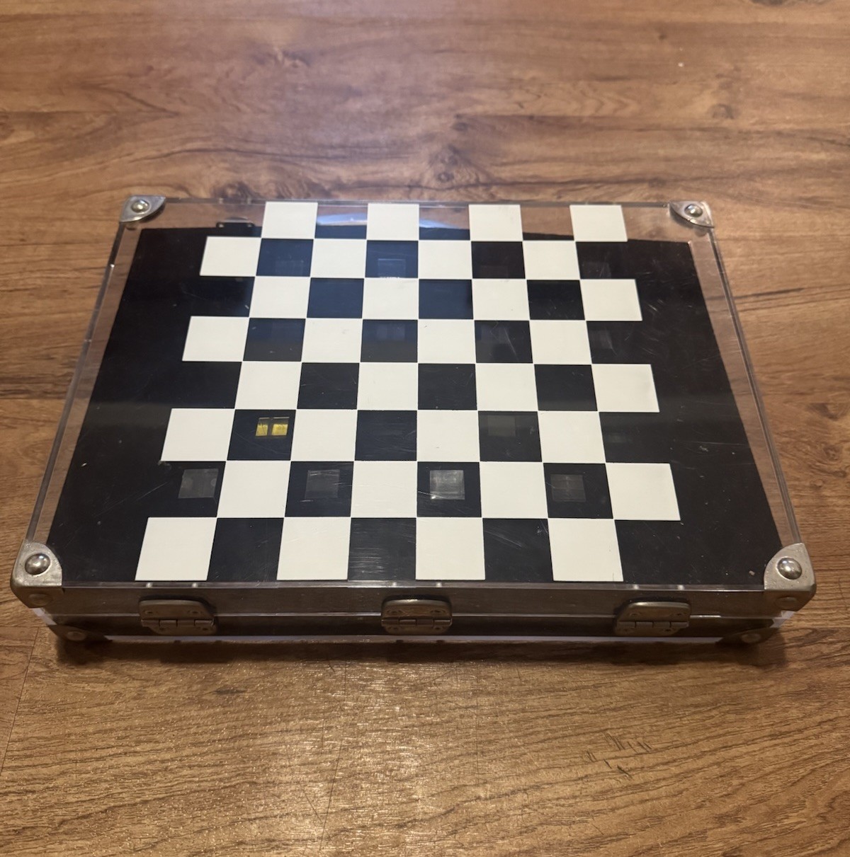 Vintage Dapy Acrylic Checkerboard Clear Suitcase W/ Original Inserts France