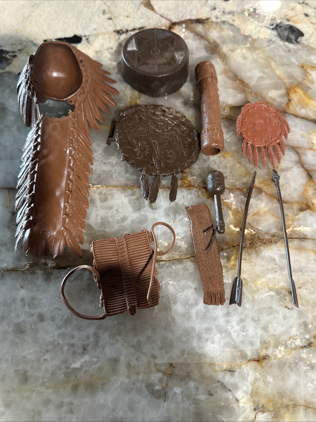 Johnny West Indian Chief Accessories Vtg Brown Toys Weapons Headdress