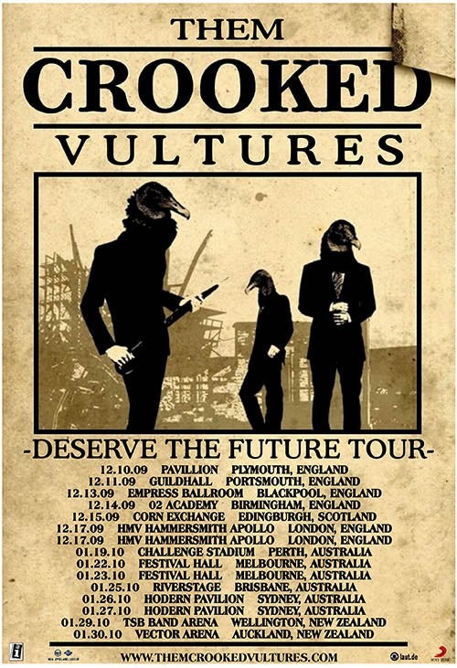Them Crooked Vultures Concert Poster 2009 Deserve The Future 12x8in Metal Sign