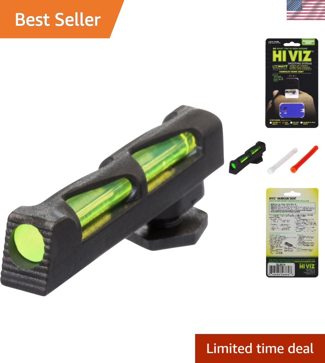 Glock Front Sight with Fiber Optic and Three Interchangeable Lite Pipes