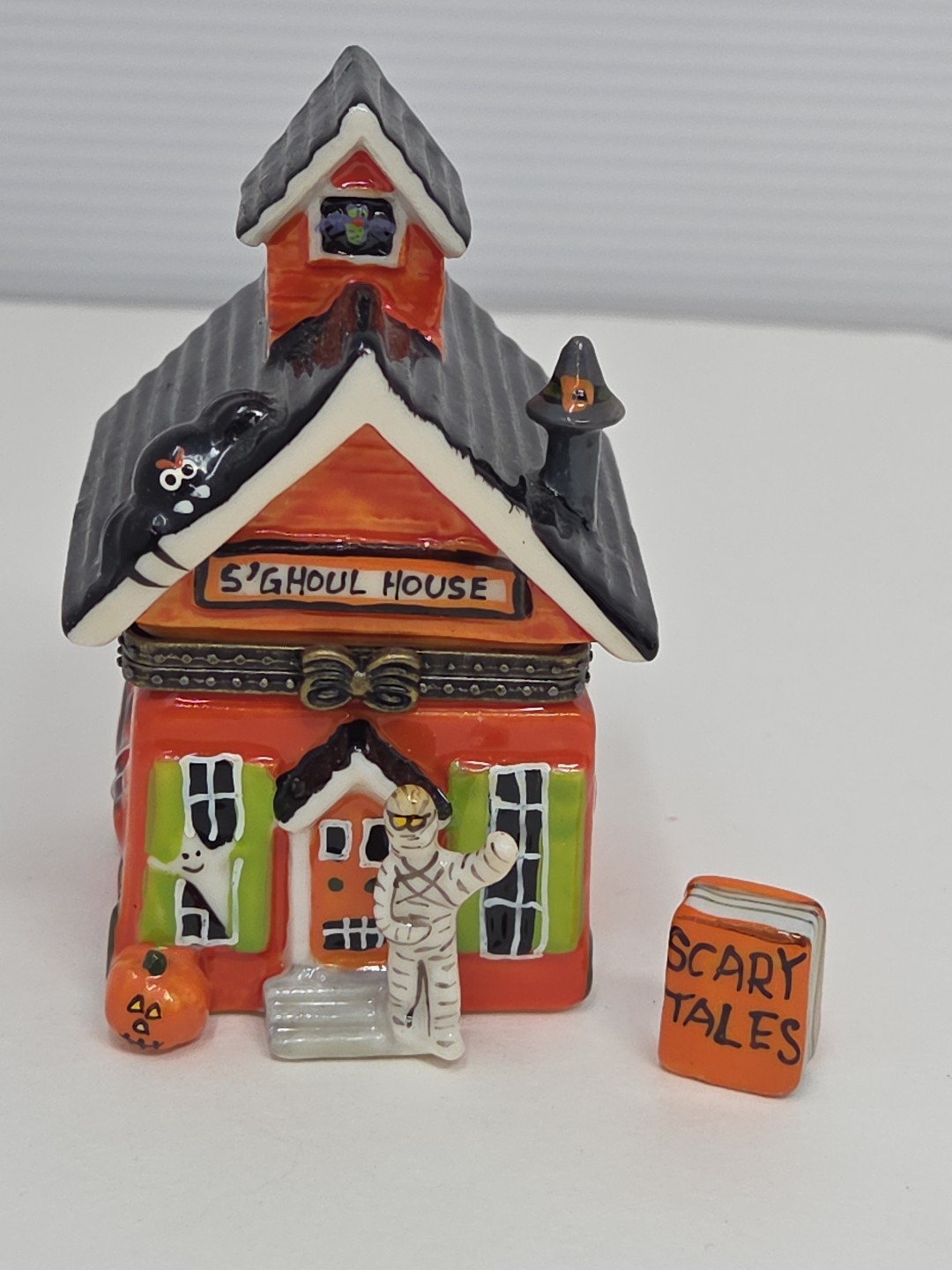 Halloween Haunted S'ghoul House Porcelain Hinged Trinket Box Scary Tales Book