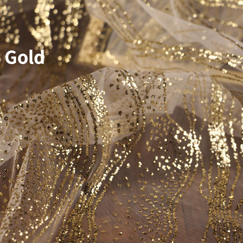 Glitter Sequin Lace Mesh Fabric Wave Tulle Voile Sheer DIY Wedding Dress Craft
