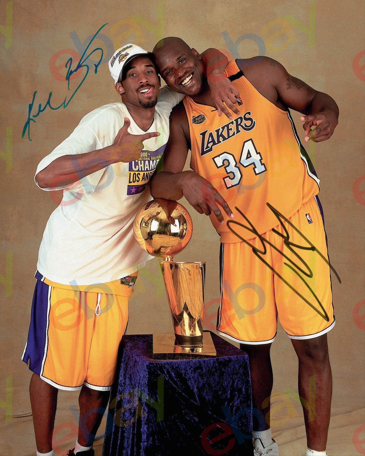 Kobe Bryant Shaquille O'Neal - REPRINT auto signed 8x10 Photo Los Angeles Lakers