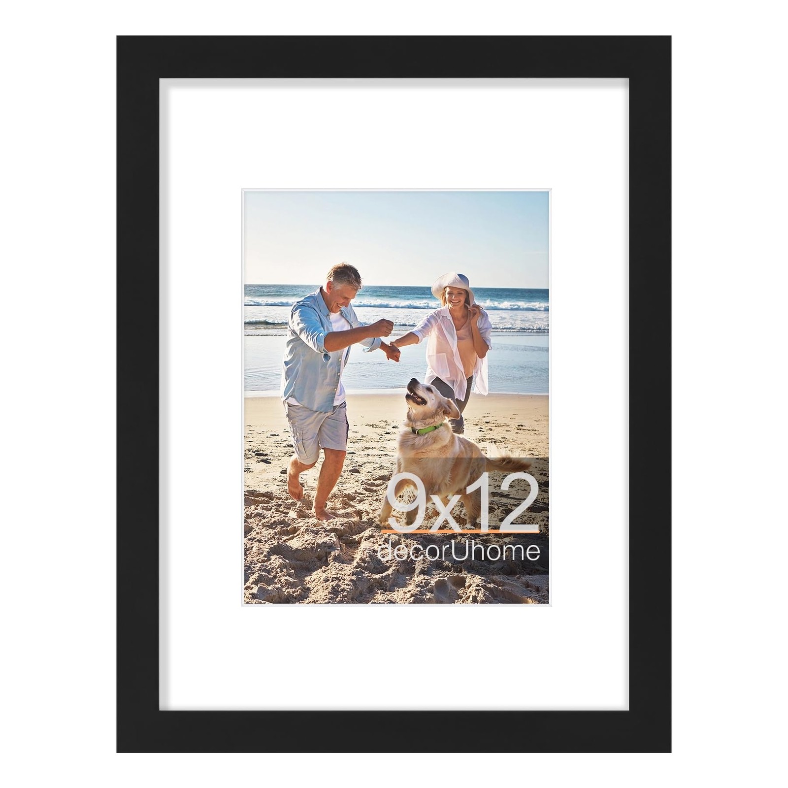 decorUhome 9x12 Picture Frame, Display Pictures 6x8 with Mat or 9x12, Black 