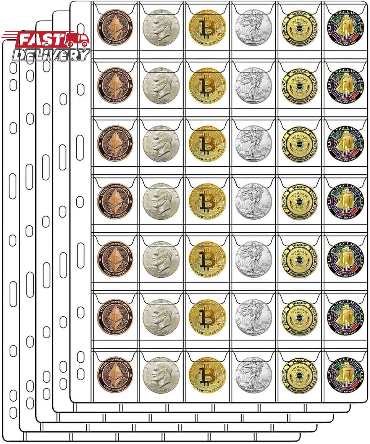 42-Pocket Coin Pages for Collectors, Standard 9-Hole Coin Collection Pages Fit M