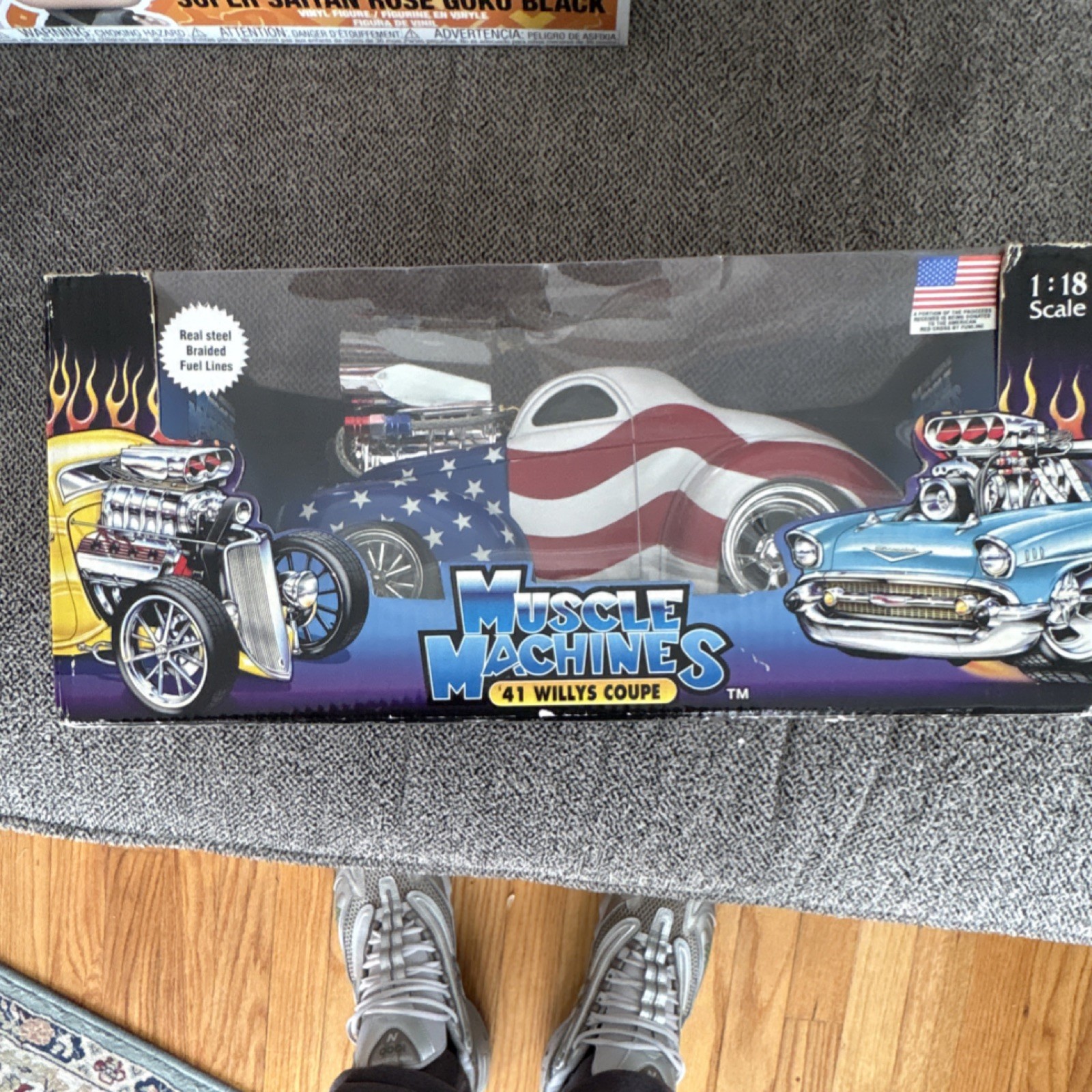 Muscle Machines 1:18 Diecast 1941 Willys Coupe Red White Blue Braided Fuel Lines