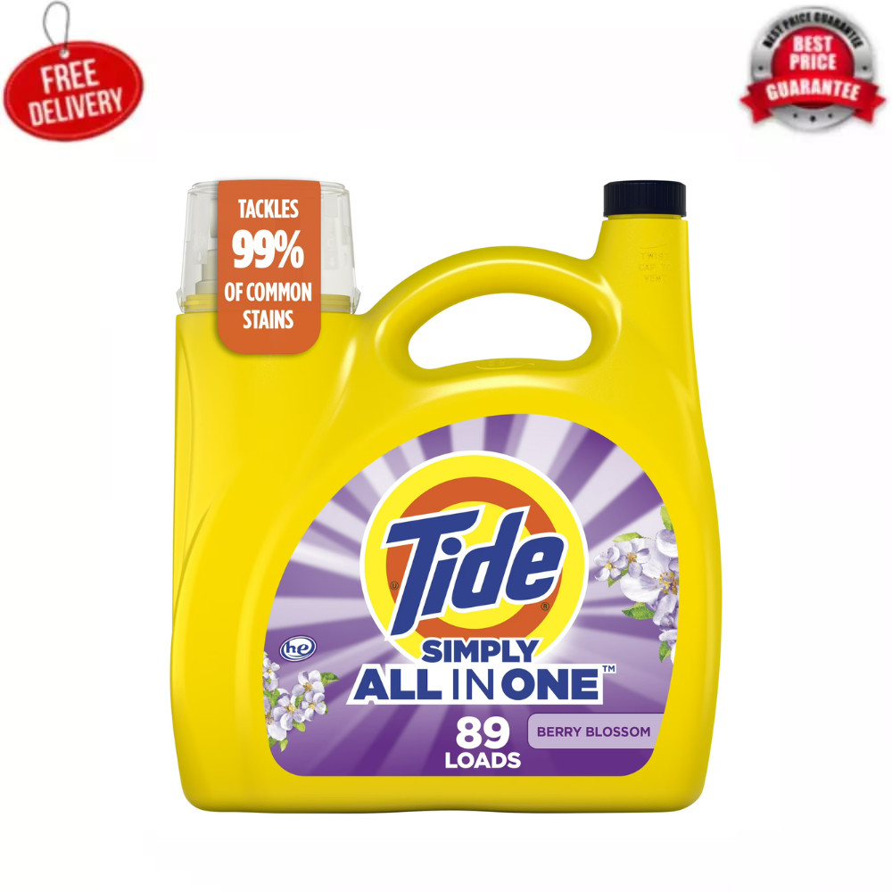 Tide Simply Liquid Laundry Detergent, Berry Blossom Scent, 117 fl oz, 89 Loads
