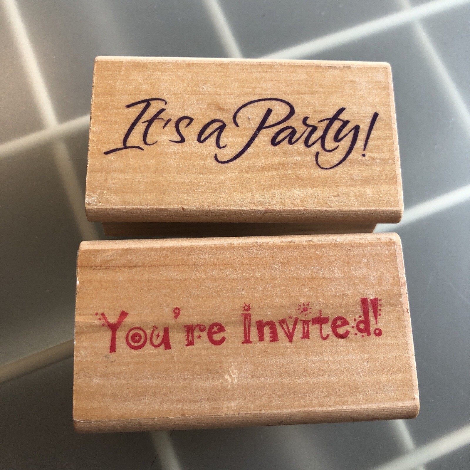 IT'S A PARTY SAYING Rubber Stamp Gift Card Making YOU’RE INVITED Lot/2