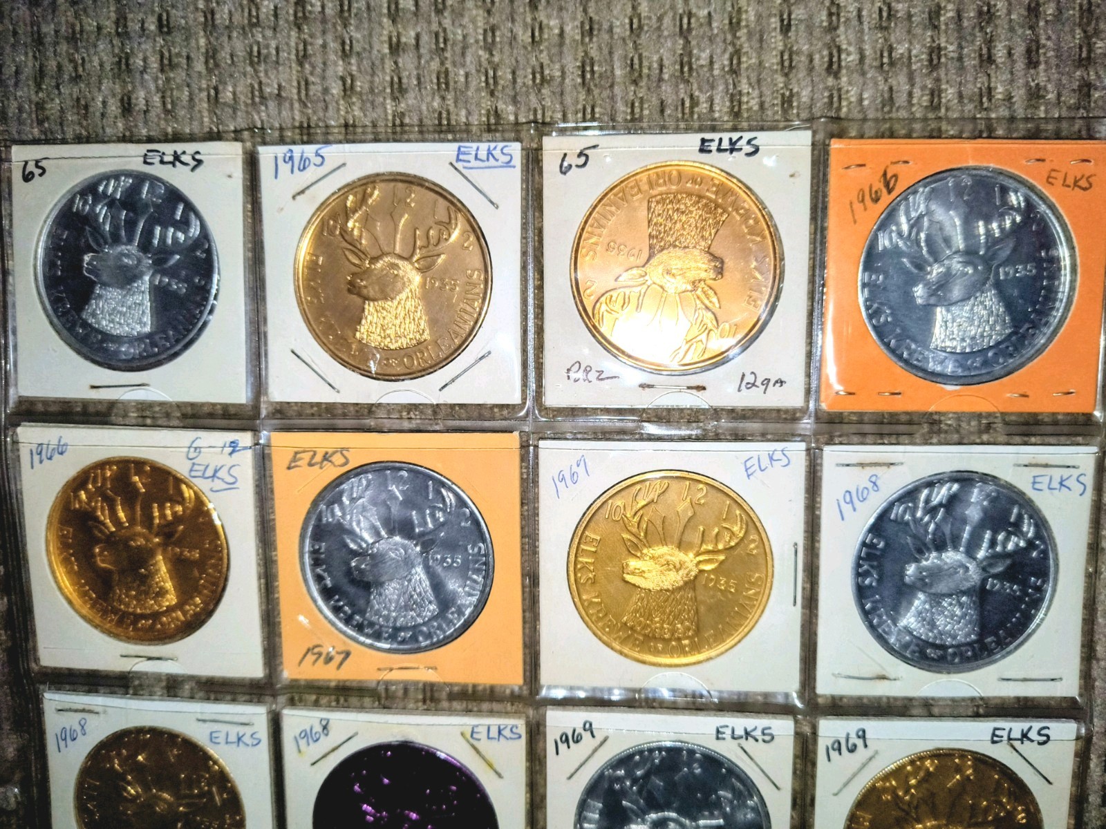 Vintage Mardi Gras Doubloons. Krewe of Elks Orleanians. 1965-1971. Lot of 26.