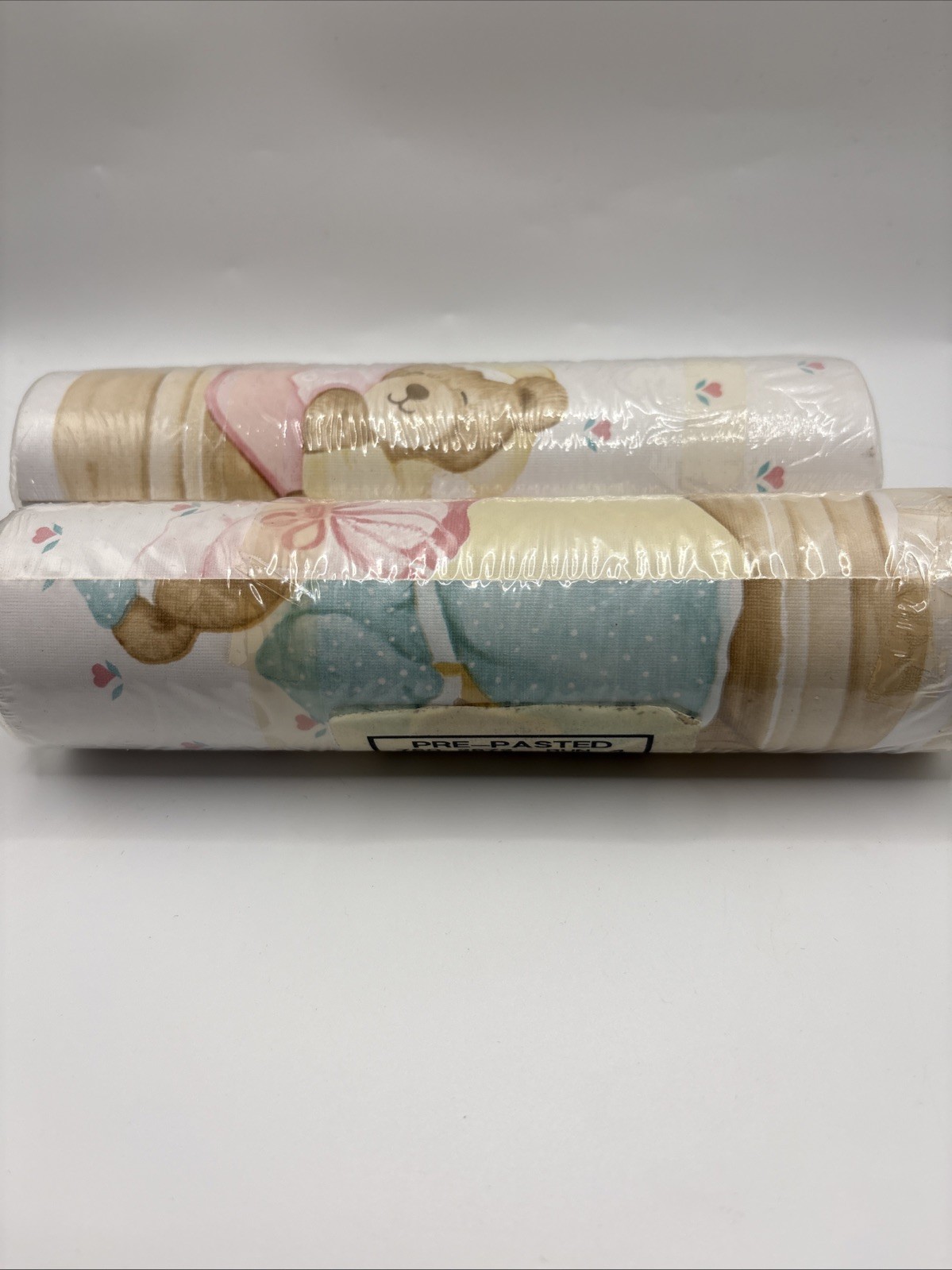 2 rolls (10 yds) Prepasted baby girl bear wallpaper border Vintage