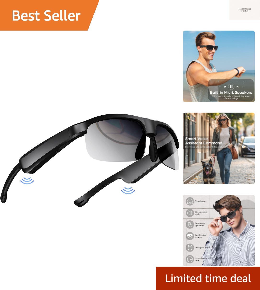 Smart Glasses, Polarized Bluetooth Sunglasses with Speaker, Voice Assistant, ...